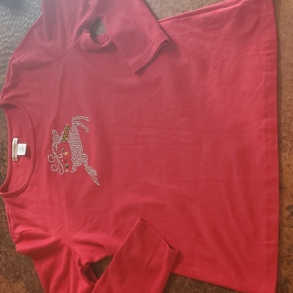 Rebecca Malone Embellished Reindeer Holiday Christmas Sz. L Top - Picture 2 of 7
